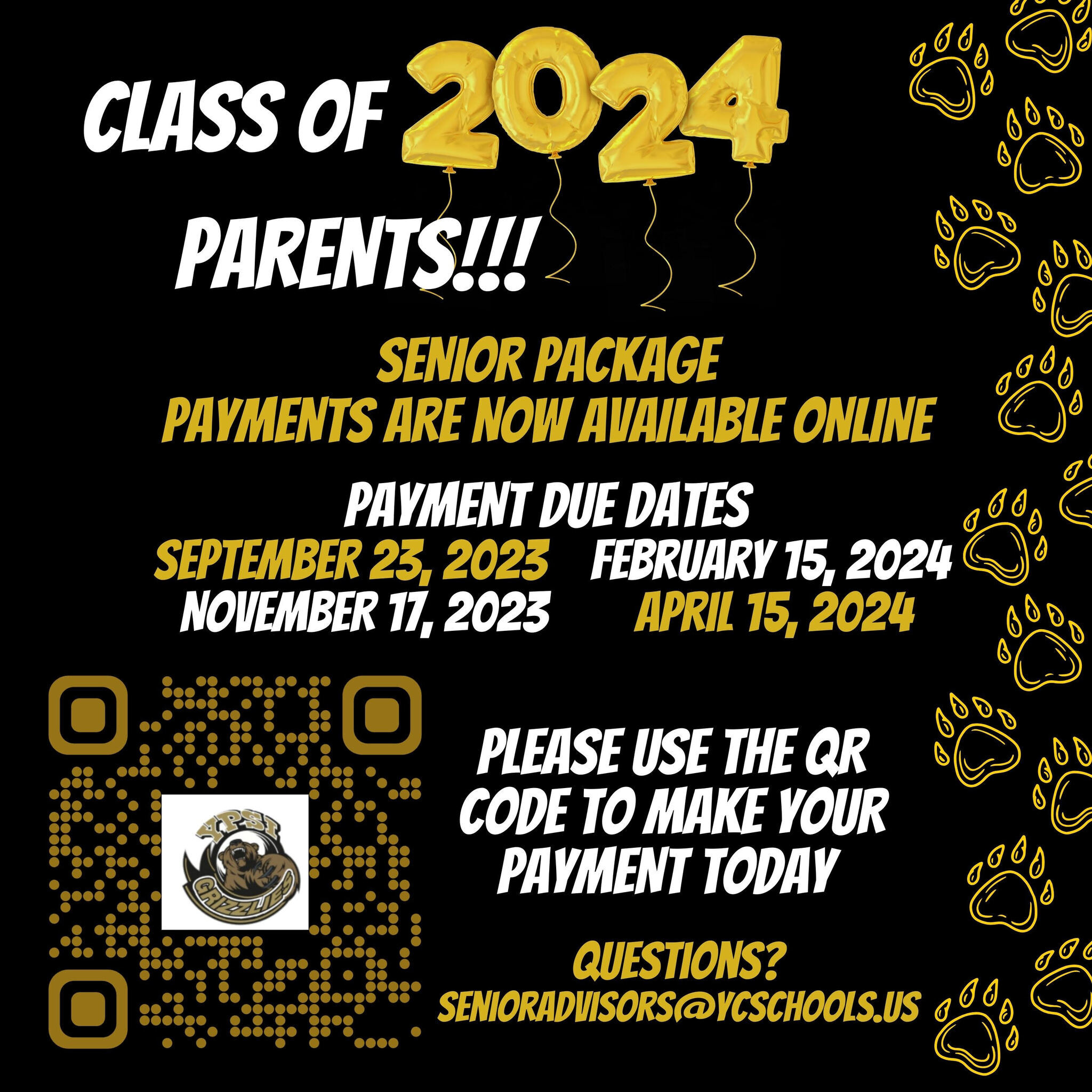 Class of 2024 Parents! Senior package payments are now available online!